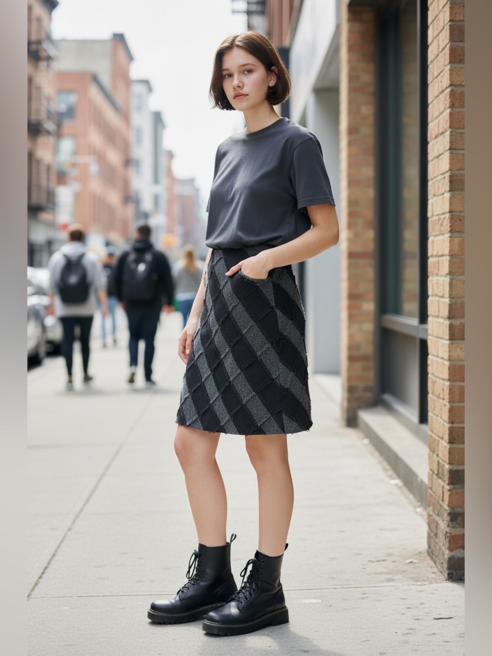 Denver Hayes Black and Charcoal Tweed Patchwork Skirt